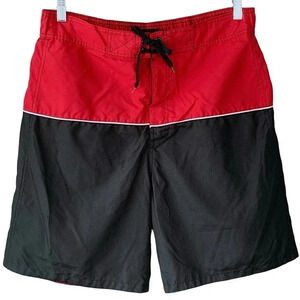 DreamWave Swim Trunks Board Shorts Size L Colorblock Black Red Brief Build In